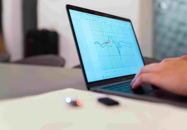 A person analyzing healthcare data on a laptop