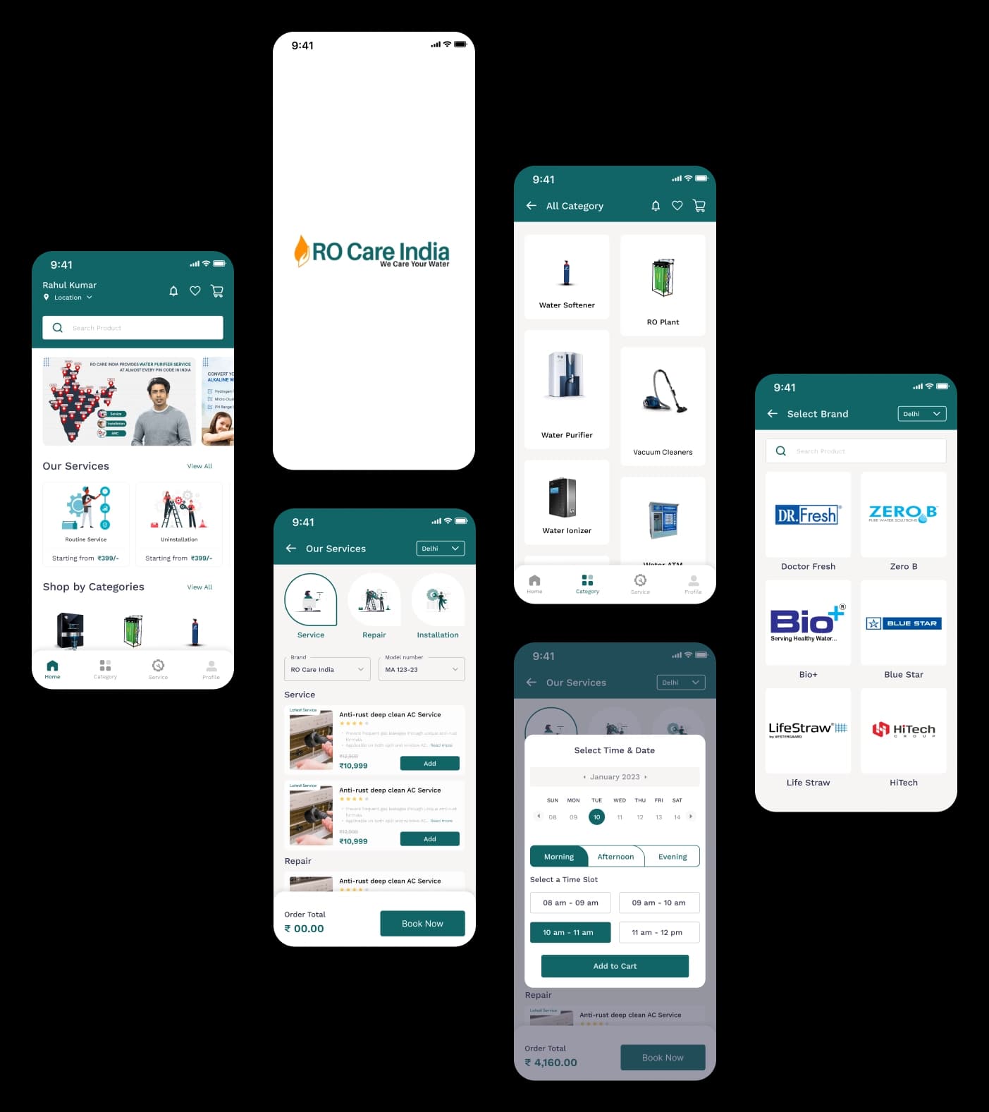 RO Care India Mobile App Screens