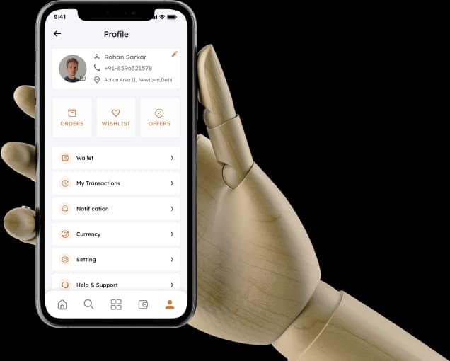 Hand holding phone with app