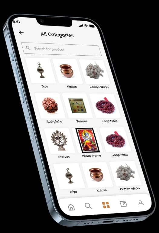 Mobile app showing product categories